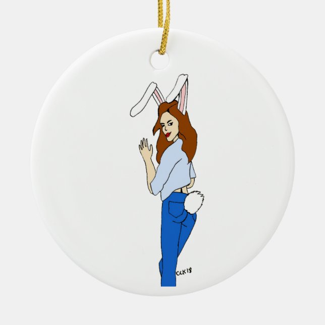 posing bunnygirl ceramic tree decoration (Front)