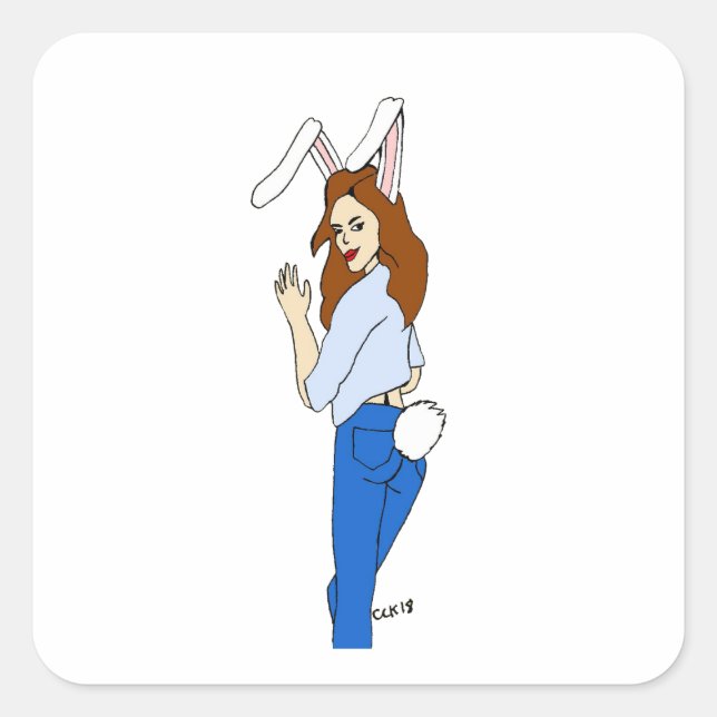 posing bunnygirl square sticker (Front)