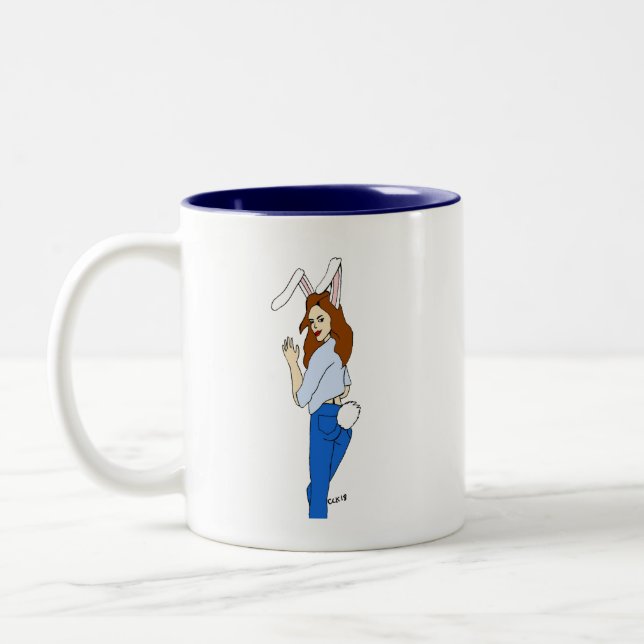 posing bunnygirl Two-Tone coffee mug (Left)