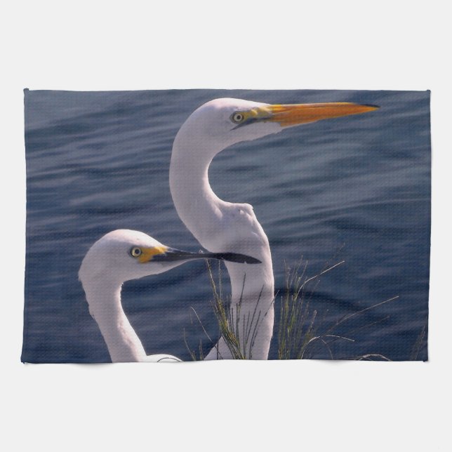 Posing Egrets Tea Towel (Horizontal)