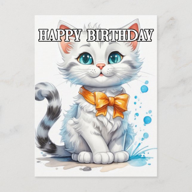Posing Kitty Cat Happy Birthday Postcard (Front)