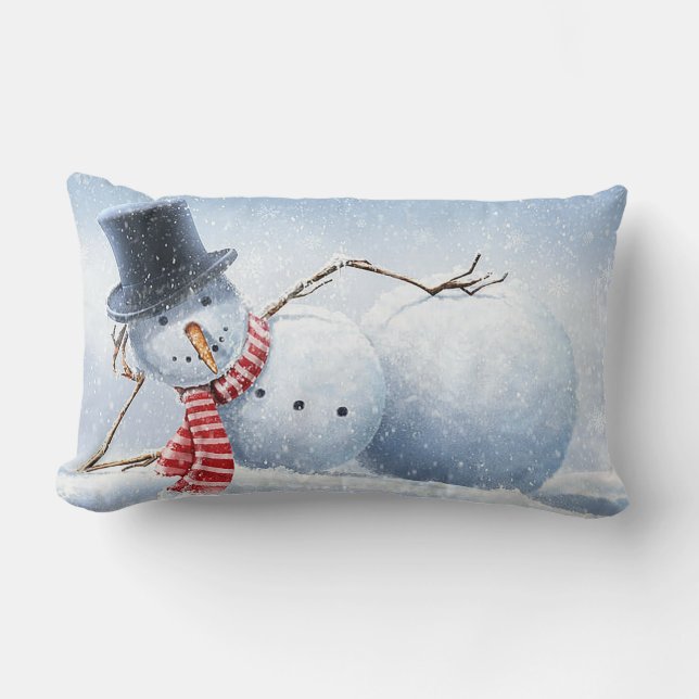 Posing Snowman Lumbar Christmas Pillow (Front)