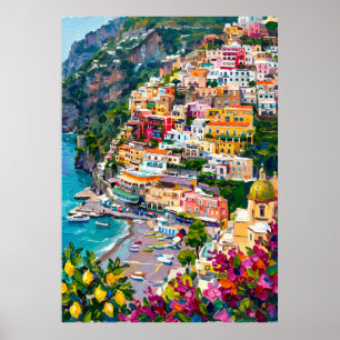 Positano Amalfi Coast Colourful Italian Coastal To Poster