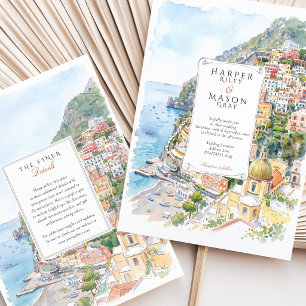 Positano Amalfi Coast Watercolor Wedding Invitatio Invitation