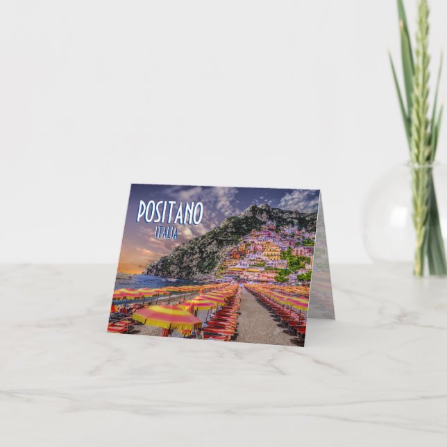 Positano Beach Italy Cliff Homes Amalfi Sunset Card (Front)
