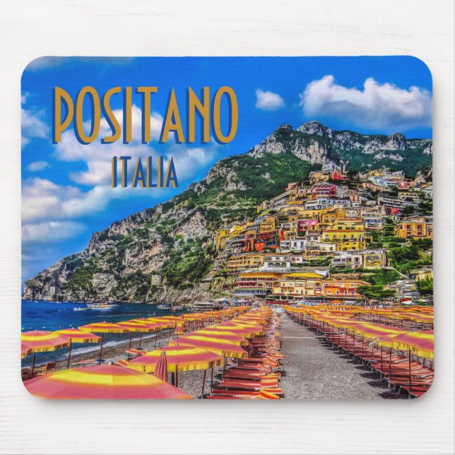 Positano Beach Italy Cliff Homes Amalfi Travel Mouse Mat (Front)