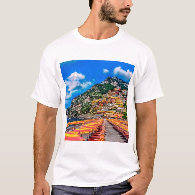 Positano Beach Italy Cliff Homes Amalfi Travel T-Shirt (Front)