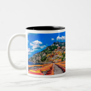 Positano Beach Italy Cliff Homes Amalfi Travel Two-Tone Coffee Mug