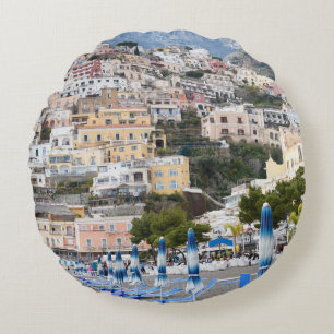 Positano Beach Umbrellas Dream #1 #travel #wall  Round Cushion