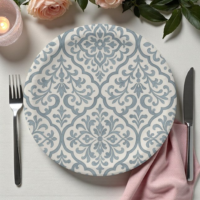Positano Blue and Yellow Moroccan Arabesque Paper Plate (Creator Uploaded)