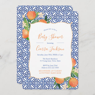 Positano Blue Tiles Citrus Oranges Baby Shower Invitation