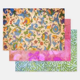 Positano flourish, Purple Lost Leaves, and Willow Wrapping Paper Sheet