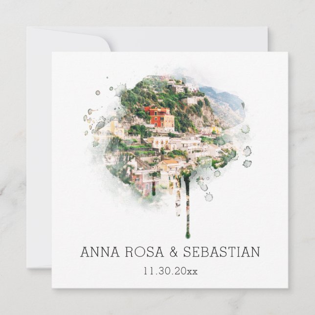 *~* POSITANO Italian AR20 RSVP QR Wedding Invitation (Front)