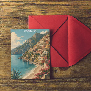 Positano Italy Amalfi Coast Retro Travel Postcard