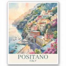 Positano Italy Amalfi Coast Watercolor Landscape