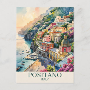 Positano Italy Amalfi Coast Watercolor Landscape Postcard