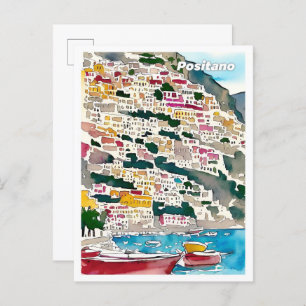 Positano Italy Art Vintage Illustration Travel Postcard