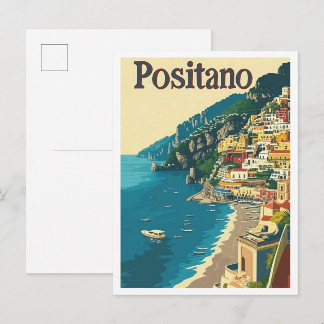 Positano Italy Art Vintage Travel Illustration Postcard (Front/Back)