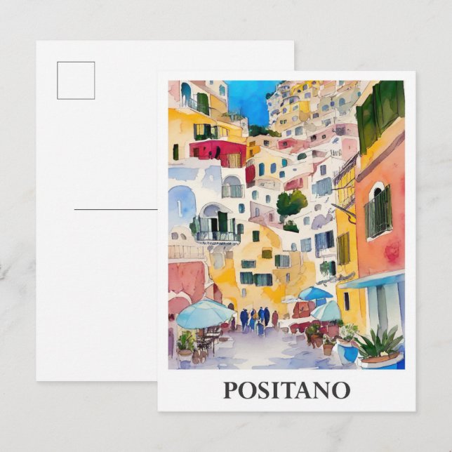 Positano Italy Art Watercolor Travel Postcard (Front/Back)