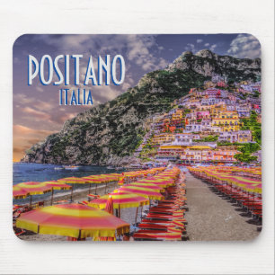 Positano Italy Cliff Homes Amalfi Sunset Retro Mouse Mat