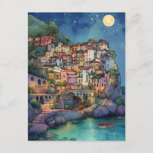 Positano, Italy – Coastal Village & Starry Sky Postcard