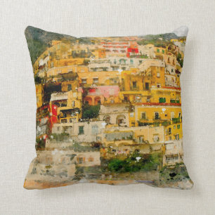 positano italy italian scene watercolour cushion