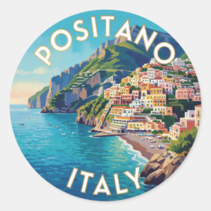 Positano Italy Mediterranean Travel Scene 🍋 Classic Round Sticker