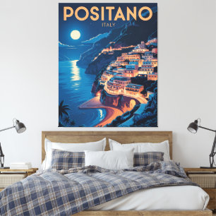 Positano Italy Night Vintage Travel Canvas Print