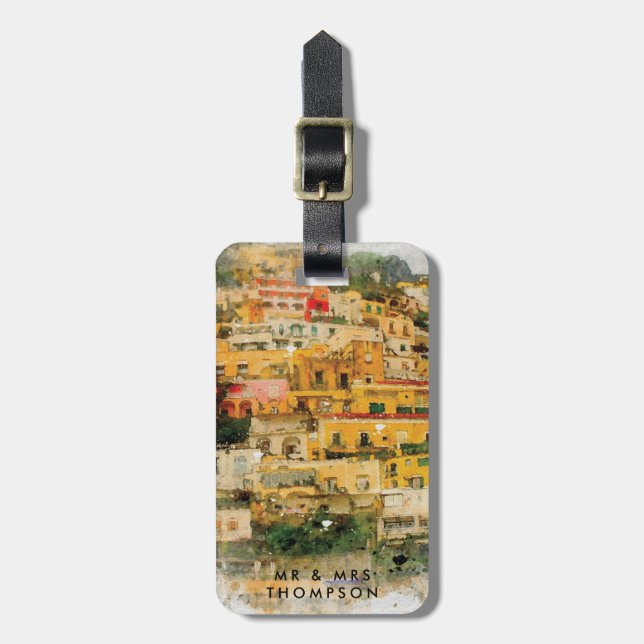 Positano Italy summer holiday luggage tag label (Front Vertical)