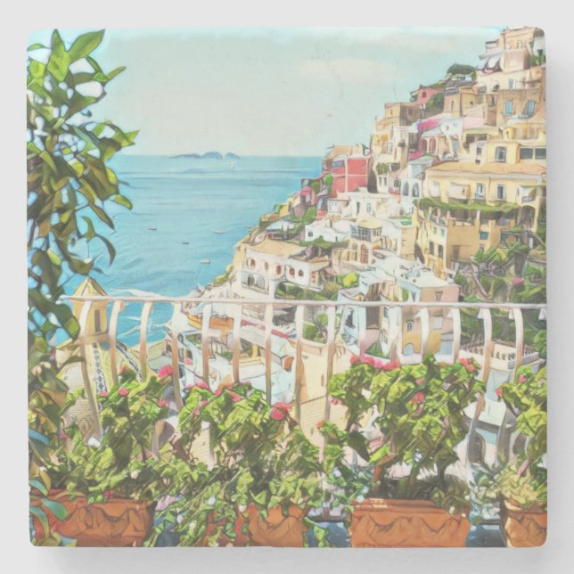 Positano Italy View Stone Coaster (Front)