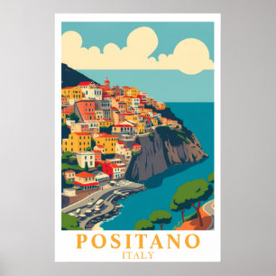 Positano Italy Vintage Travel Amalfi Coast Art Poster