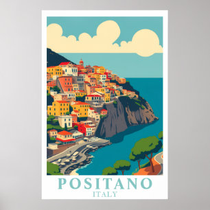 Positano Italy Vintage Travel Amalfi Coast Art Poster