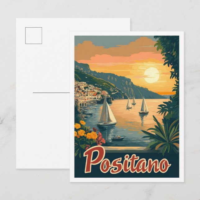 Positano Italy Vintage Travel Illustration Postcard (Front/Back)