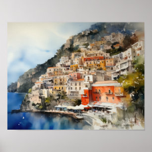 Positano Italy Watercolor Art Print Poster