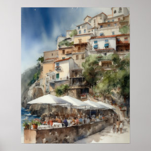 Positano Italy Watercolor Art Print Poster
