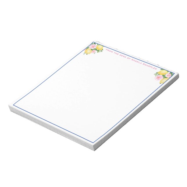 Positano Lemon Pink Floral Personalized With Name  Notepad (Rotated)