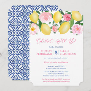 Positano Lemons Blue Tiles Wedding Reception Only Invitation