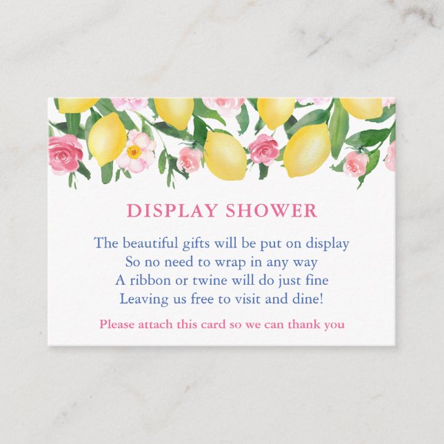 Positano Lemons Pink Blue Text Display Shower Enclosure Card (Front)