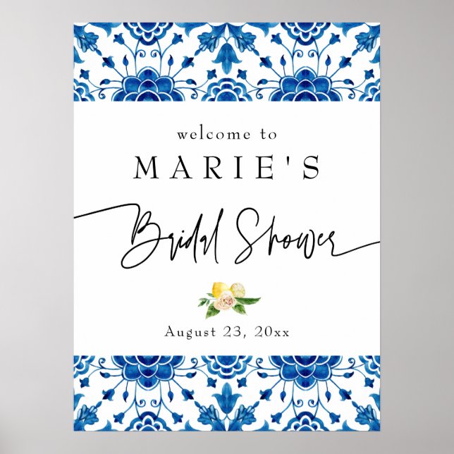 Positano Mediterranean Italy Tiles Lemon Welcome Poster (Front)