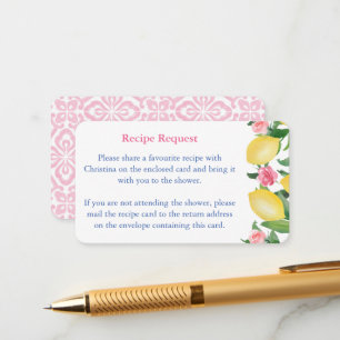 Positano Pink Flowers and Lemons Recipe Request Enclosure Card