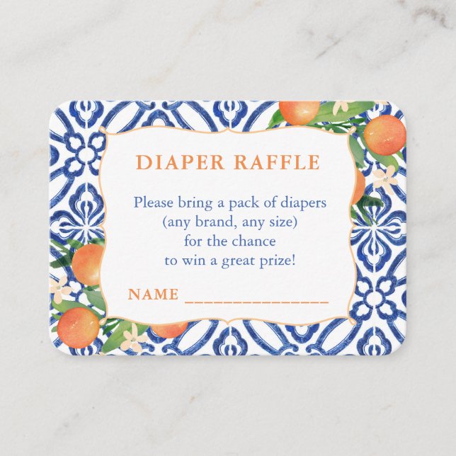 Positano Sweet Oranges Baby Shower Diaper Raffle Enclosure Card (Front)