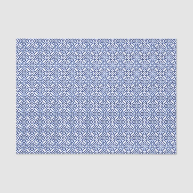 Positano Vintage Mediterranean Blue White Tiles Tissue Paper (Front)