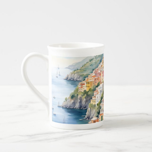 Positano: Watercolor Charm Italy's Amalfi Coast Bone China Mug (Left)