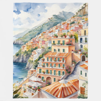 Positano: Watercolor Charm Italy's Amalfi Coast Fleece Blanket