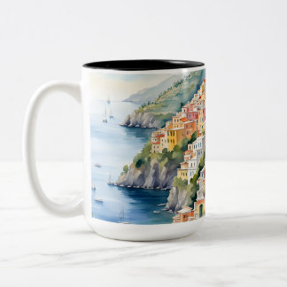 Positano: Watercolor Charm Italy's Amalfi Coast Two-Tone Coffee Mug