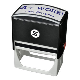 Positive "A+ WORK!" + Teacher's Name Rubber Stamp