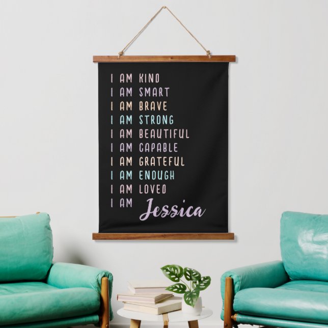 Positive Affirmations For Women Personalised Black Hanging Tapestry (Living Room)