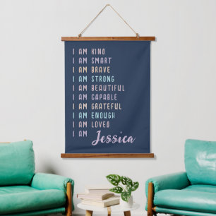 Positive Affirmations For Women Personalized Blue Hanging Tapestry