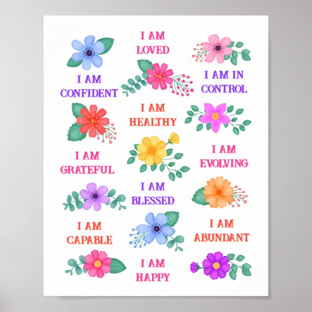 Positive Affirmations Inspirational Daily Floral Poster (Front)