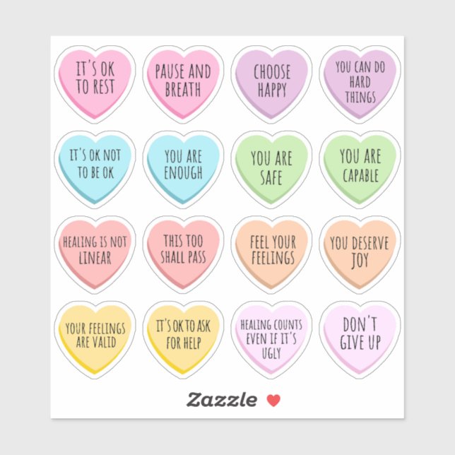 Positive Affirmations Mental Health Candy Hearts (Sheet)